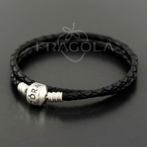 Двойной, плетеный кожаный браслет Pandora, черный (590705CBK-D) - Изображение 1